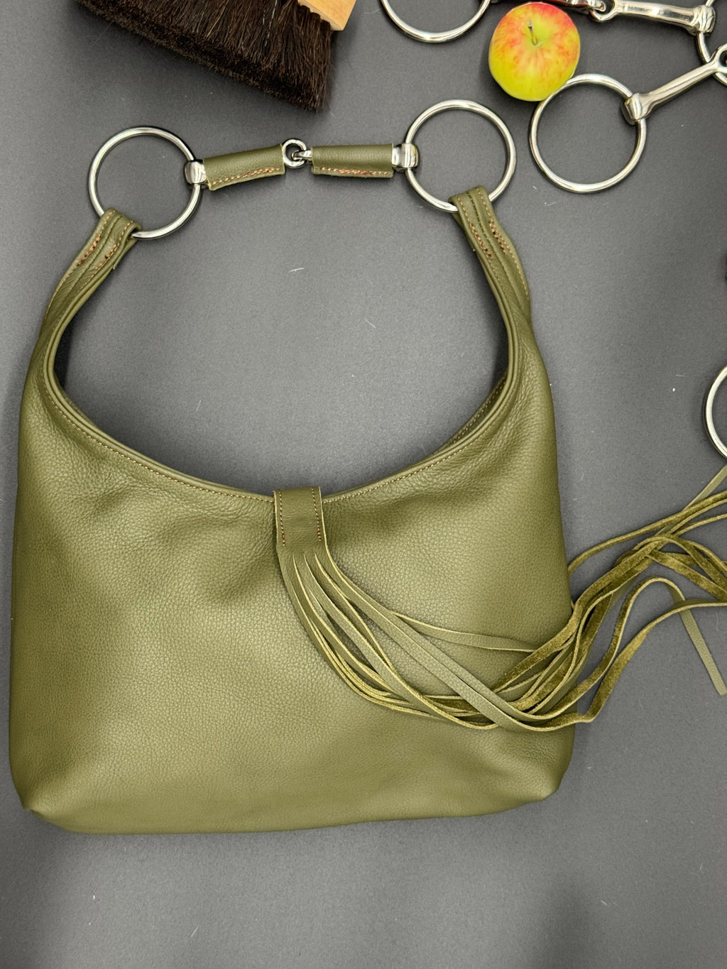 Olive Fringe Hobo Bit Bag