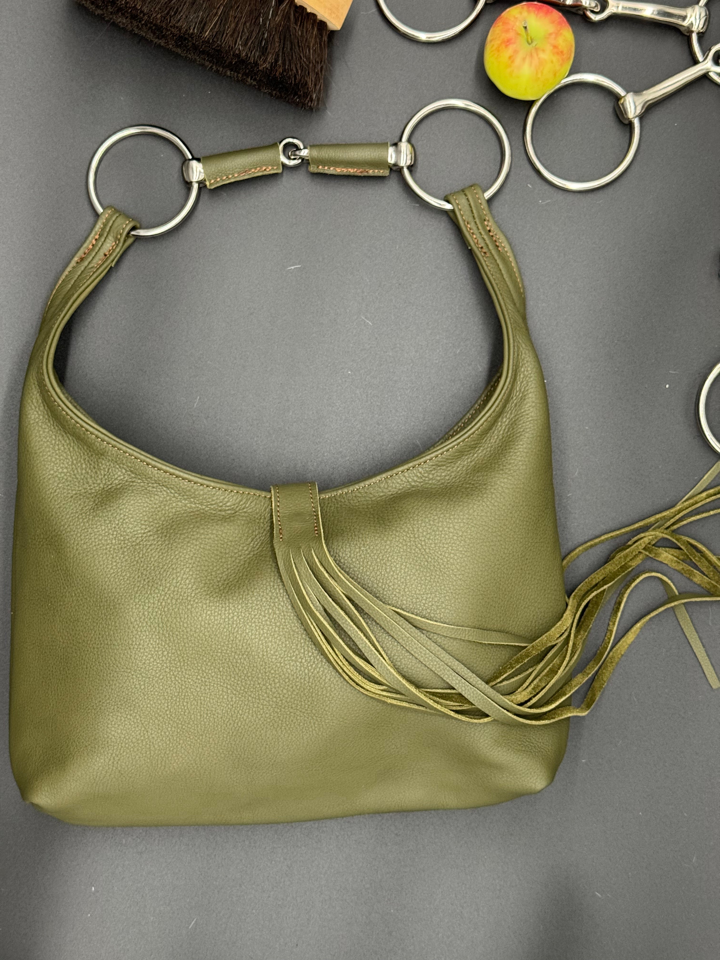 Olive Fringe Hobo Bit Bag