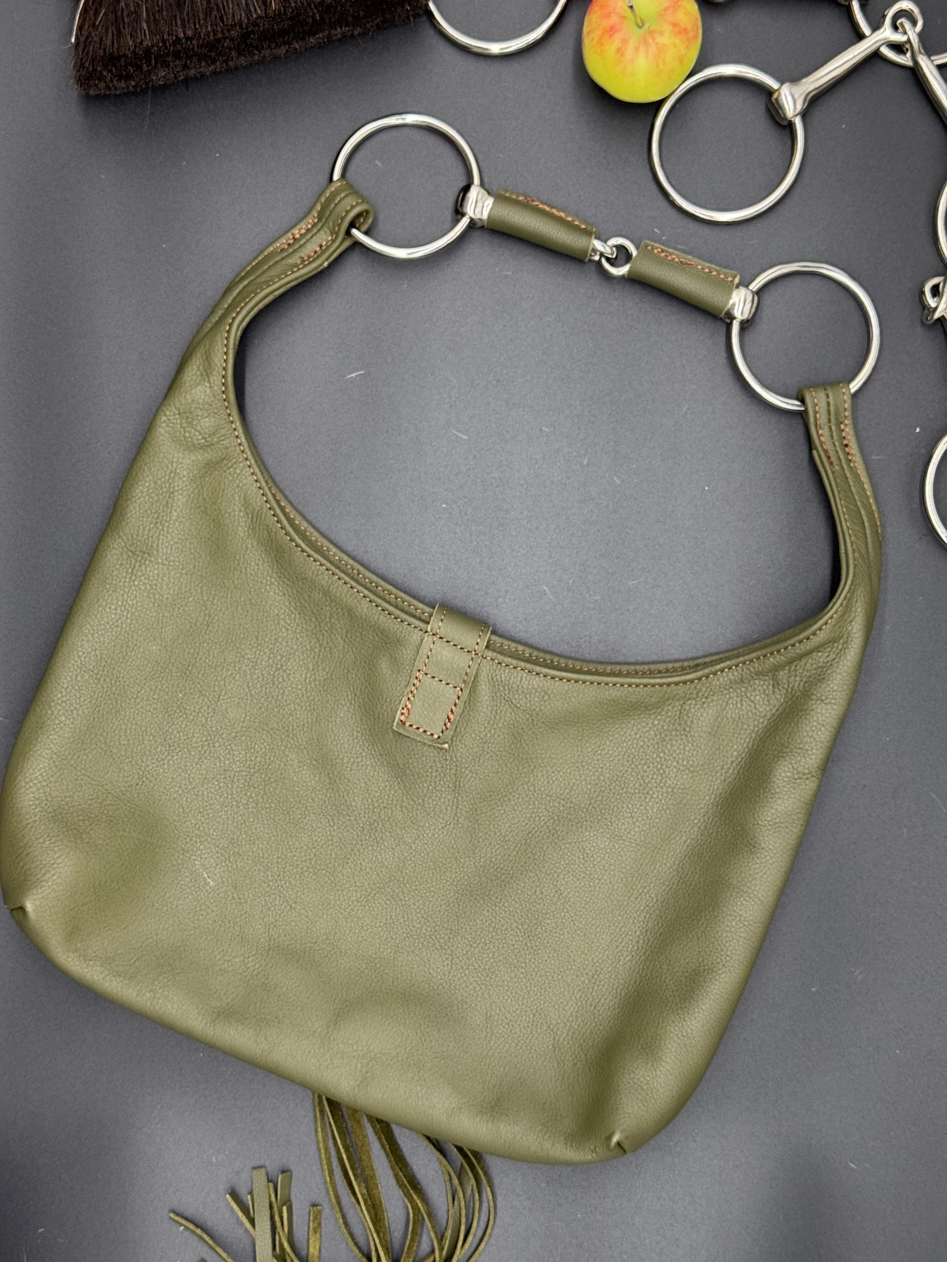 Olive Fringe Hobo Bit Bag